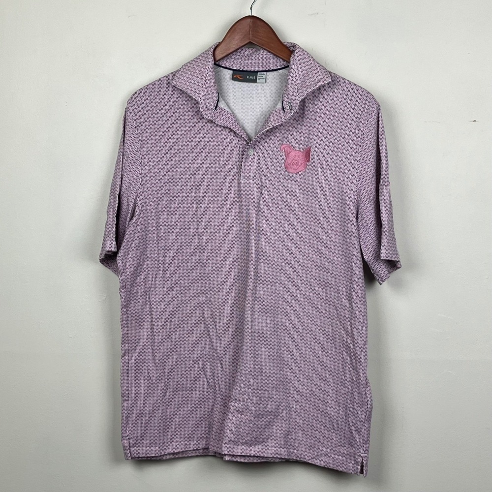 KJUS Men Hollow Pima Polo Shirt XL Pink Geometric Heritage Prep Golf Sport
